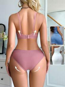 Solid Super Push Up Bra & Panty Lingerie Set - Dusty Pink - View 2