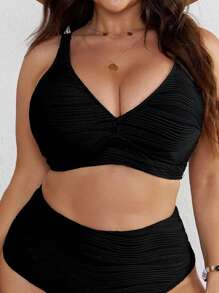 Swim Vcay Plus Size Women Bikini Top With Adjustable Straps, Comfortable & Soft Material, Versatile For Beach, Swimming, Summer Vacation - Black - View 3