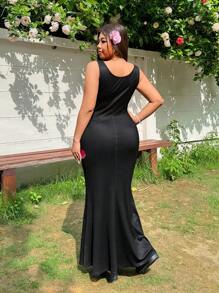 SHEIN EZwear Áo Lina không tay in hoa cỡ lớn nhún bèo - màu đen - Xem 3