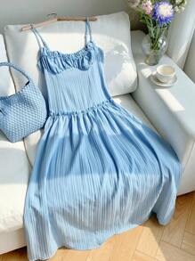 SHEIN EZwear Women's Summer Solid Color Ruffle Trim Maxi Slip Dress For Resort Vacation