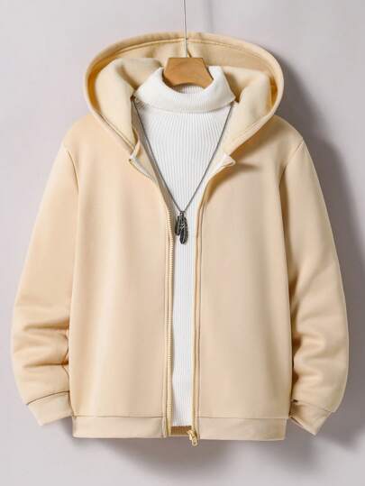 Teenagers (Boys) Casual Solid Color Hoodie With Zipper Chic Outfits For Autumn/Winter Fall