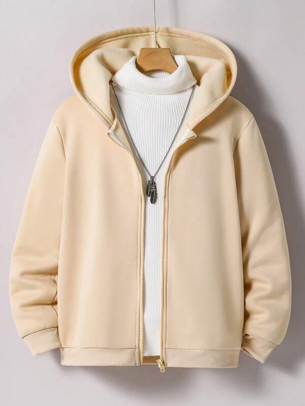 Teenagers (Boys) Casual Solid Color Hoodie With Zipper Chic Outfits For Autumn/Winter Fall