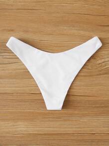 SHEIN Swim 素色高衩比基尼泳褲 - 白色 - 查看 2