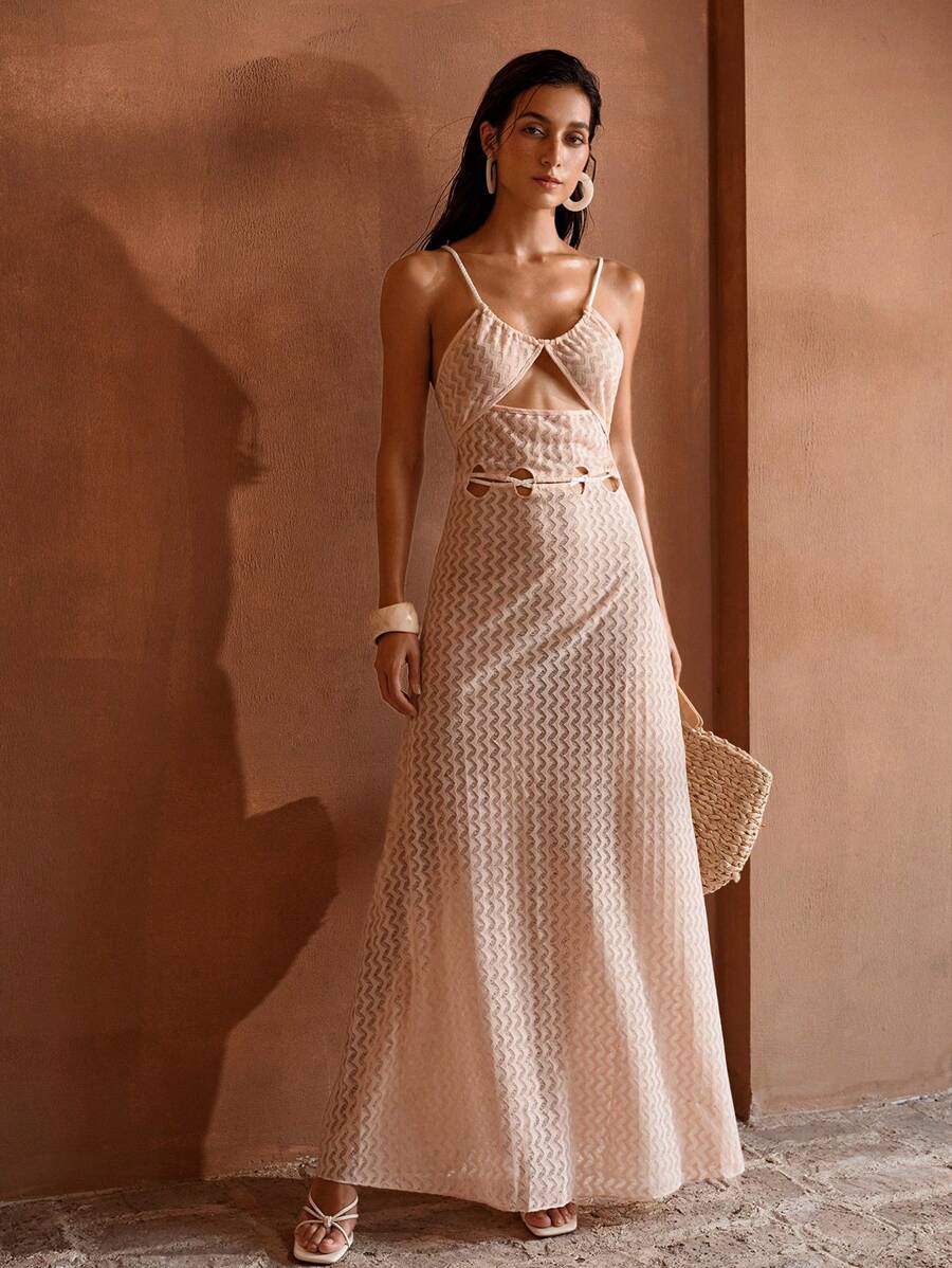 MOTF PREMIUM CUTOUT CHEVRON PATTERN COVER UP DRESS