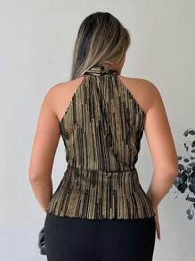 Xyvia Blusa de mujer con diseño plisado de cintura delgada y sexy - Multicolor - Ver 2