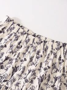 SHEIN 少女圆领短袖T恤和印花半身裙两件套，印花半身裙，夏季半身裙，中长裙，印花半身裙，秋冬季 - 黑與白 - 查看 4