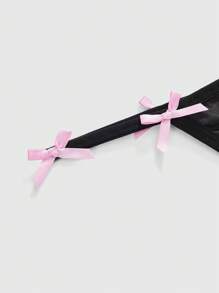ROMWE 3 Stücke/Set Slip mit Schädelmotiv, metallischen Details und Schleifen - Schwarz - Übersicht 3