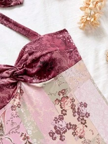 Soleia 女士度假弹力仙女褶皱罩杯褶饰挂脖系带蝴蝶结多层蛋糕下摆迷你连衣裙，可作为内搭或外搭 - 彩色 - 查看 4