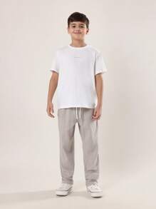 SUMWON 舒适棉质抽绳裤 儿童休闲沙滩度假装 春夏宽松轻便长裤 - 淺灰色 - 查看 5