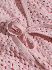 DAZY 纯色系带前短款上衣 长袖 女式上衣 - 粉色 - 查看 8