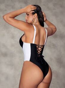 Shapewave Ladies' Swimwear Vacation Beachwear Contrast Color Black Knitted Ladies' Beachwear Swimsuit For Summer - Black - View 8