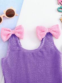 Emery Rose Kids Emery Rose Kids Traje de baño de una pieza de unicolor tejido para niña - Morado - Ver 4
