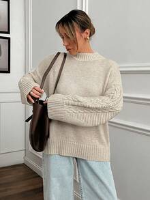 EURMUSE 女式纯色立领麻花针织细节袖落肩套头衫