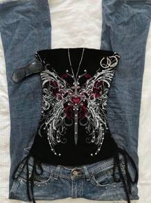 Attitoon Women Ruched Bow Knot Front Tube Top For Women Black Rhinestone Top Rockstar Women Black Back To School - Multicolor - View 6