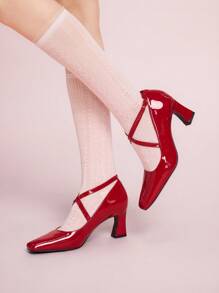 CUCCOO DOLLMOD Square Toe Shallow Sexy Chic Versatile Women's High Heel Pumps - Hot Pink - View 3