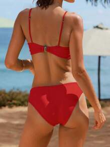 Swim SXY 1 pieza Traje de baño de una pieza de unicolor y sin espalda para mujer, para vacaciones y playa - Rojo - Ver 2