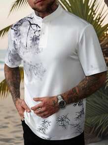 Manfinity RSRT Men's Knitted Digital Placement Collar Polo Shirt - White - View 1