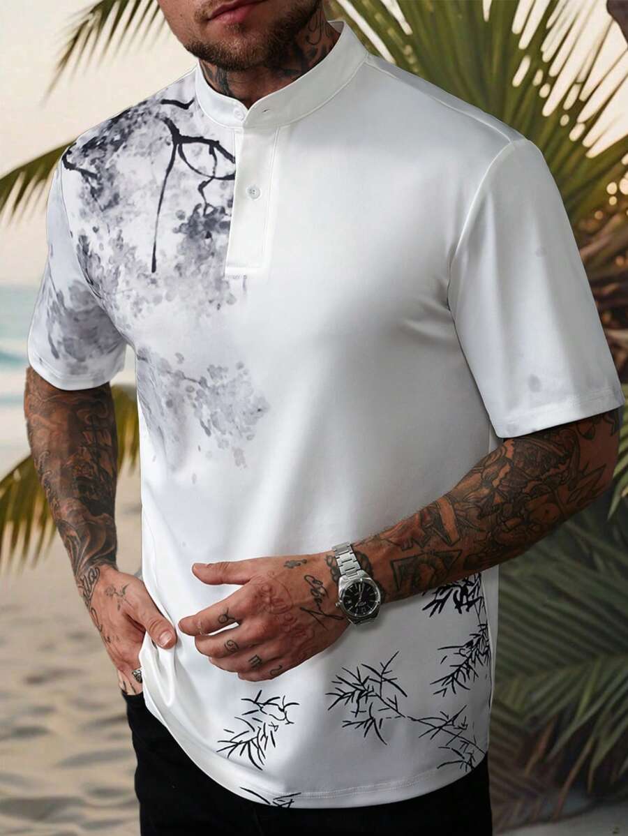 Manfinity RSRT Men's Knitted Digital Placement Collar Polo Shirt - White - View 1