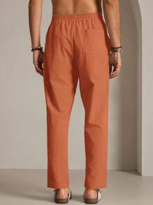 Manfinity VCAY Men Woven Casual Daily Solid Color Orange Saffron Pants, For Summer, Fall - Brown - View 2
