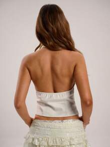 SHEIN BAE Autumn Cream And White Lace Stitching Elegant Sexy Satin Halterneck Tank Top, Date Night Tops, Autumn Tops, Autumn Inner Tops, Club Tops, Party Tops, Wedding Guest Tops, Birthday Party Tops, Going Out Tops,All White Party