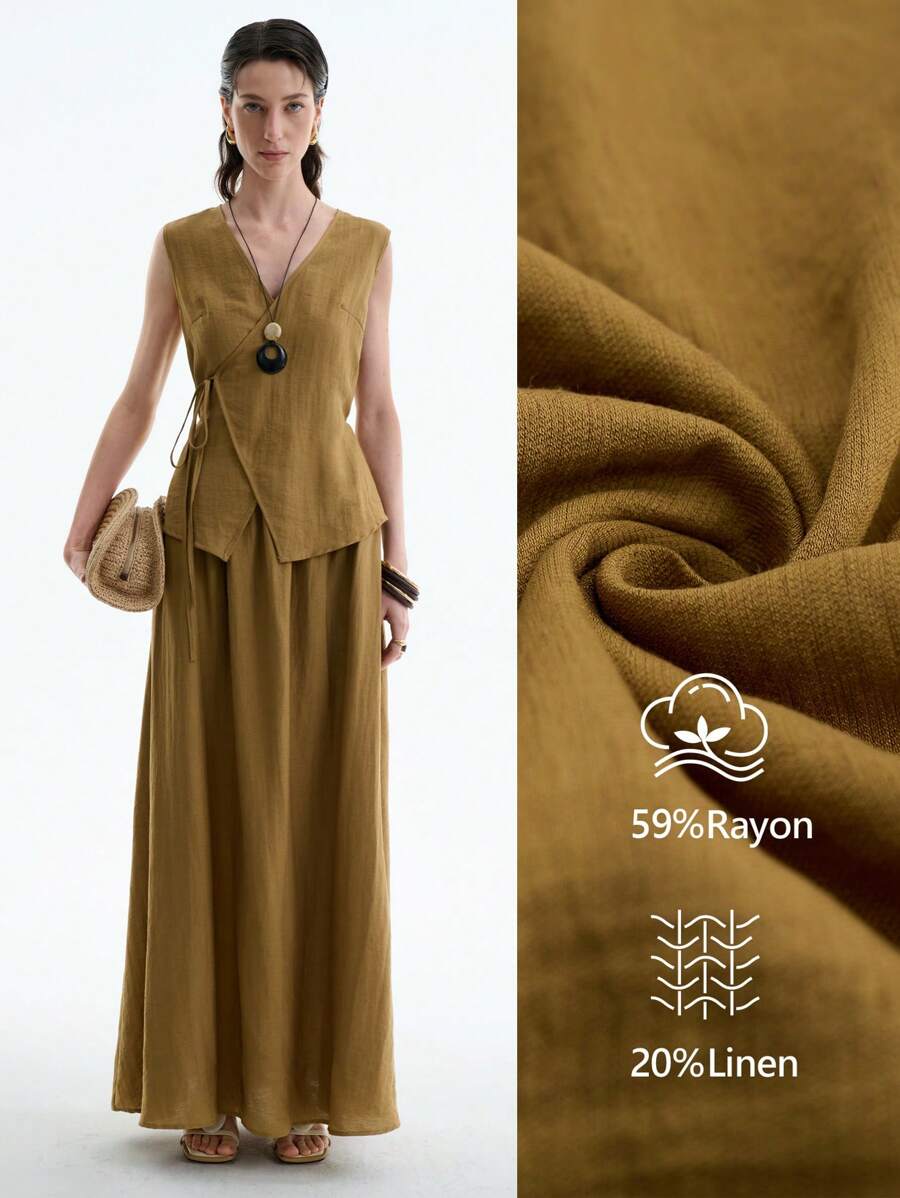 Aalyst Đầm đi làm giản dị không tay cổ chữ V dáng chữ A thanh lịch lãng mạn cho nữ - Gỗ đỏ - Xem 1