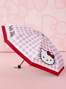 HELLO KITTY AND FRIENDS | SHEIN 1 把可爱卡通图案手动五折晴雨伞，黑胶防晒涂层，50+ UV 防晒效果，适合上学、工作、外出和日常使用，专为大学生、高中生和女性设计，Kitty - 紅色 - 查看 5