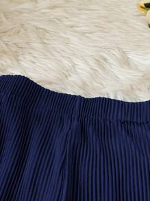 DreamSkyne Pantalones anchos de unicolor casuales y versátiles para tallas grandes - Azul Marino - Ver 3