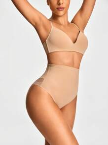 SHAPORA Women Solid Color Mesh Splice High Waist Shapewear - Apricot - View 2