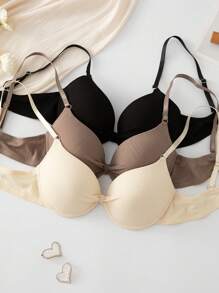 SHEIN 3pcs/Set Women Casual Simple Underwire Push-Up Bras