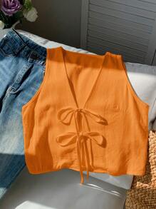 Comfortcana Blusa casual in lino estiva da donna con laccio al collo