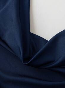 Sunspun Plus Size Women's Black Draped Neck Ruched Bodycon Fishtail Midi Knit Dress, Banquet Party Gown - Navy Blue - View 5