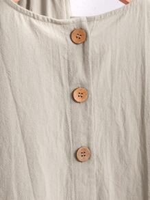 SHEIN 2 件套青少年女孩休闲百搭基本通勤舒适荷叶边纽扣梭织纯色圆领衬衫和宽松梭织裤，杏色，适合休闲、运动、度假、郊游、派对、购物、上学、返校 - 杏色 - 查看 4