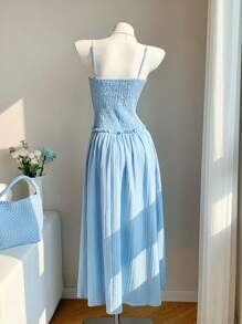 SHEIN EZwear Women's Summer Solid Color Ruffle Trim Maxi Slip Dress For Resort Vacation