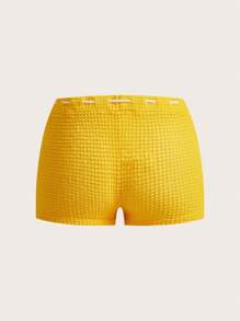 Amplova Quần short mini họa tiết ren màu tương phản cạp thấp dành cho nữ - Màu vàng - Xem 2