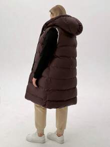 EURMUSE Plus Size Zip Up Drawstring Hooded Puffer Vest Coat, For Winter - Brown - View 3