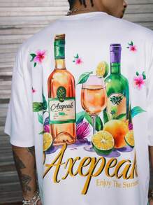 AXEPEAK 休闲夏季宽松男士图案印花短袖T恤 - 白色 - 查看 5