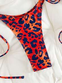 Swim SXY 2pcs Set Bikini Wanita Motif Leopard Gradien Acak dengan Cup Segitiga dan Belahan Leher untuk Liburan Pantai Musim Panas - MultiWarna - View 5