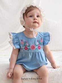 Cozy Pixies Body de manga corta con cuello redondo y estampado floral para bebé niña - Azul - Ver 1