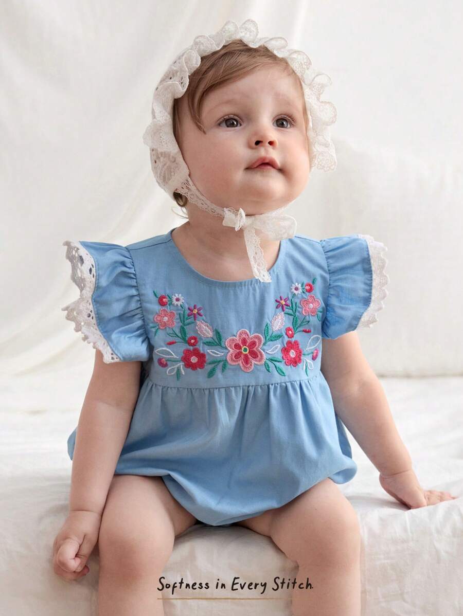 Cozy Pixies Body de manga corta con cuello redondo y estampado floral para bebé niña - Azul - Ver 1