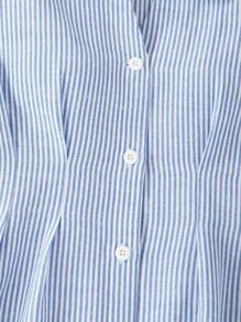 SHEIN Striped Button Front Short Sleeve Casual Shirt, Lantern Sleeve, Bowknot Ruched Waist A-Line Flattering Style, Suitable For Teen Girls, Commuting And Vacation In Summer Blue And White Striped Shirt Girls Blue Striped Shirt Teen Girl Summer Shirt