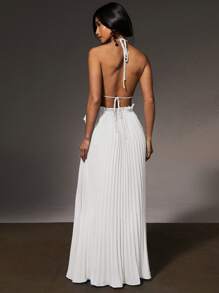 Athîral 女士时尚纯色露背褶皱连衣裙 - 白色 - 查看 3