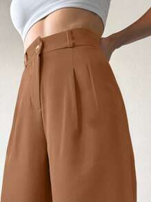 EURMUSE Solid Wide Leg Suit Pants - Camel - View 5