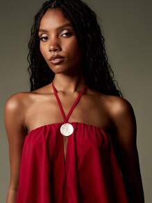 MISSGUIDED Đầm dự tiệc ngắn cổ yếm xếp tầng bằng chiffon, kiểu dáng thướt tha, thích hợp cho buổi tối mùa hè, dự tiệc cưới, dự lễ hội, không tay. - Màu Đỏ Sâu - Xem 4