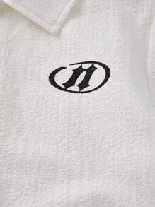 SHEIN 1 件青少年男孩休闲运动街头时尚白色翻领衬衫，纹理面料上有大字母图案，适合返校，适合生日派对、晚会、表演、婚礼、洗礼、开幕式，日常适合日常使用，适合上学，适合旅行，适合运动，适合春夏和秋季，适合白色上衣学校返校白色 T 恤 Y2k 上衣 - 白色 - 查看 6