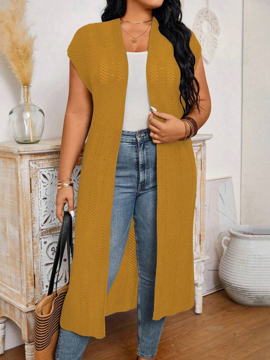 EMERY ROSE Áo len cardigan dài tay màu trơn cỡ lớn đa năng thường ngày - Màu vàng - Xem 1