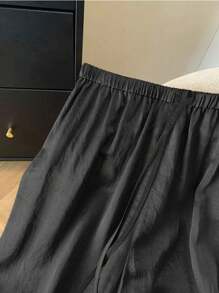 Franclia 女士醋酸纤维纹理宽松舒适休闲阔腿裤 - 黑色 - 查看 4