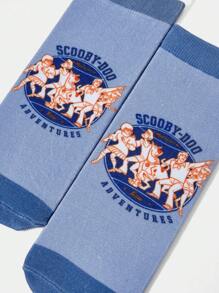 SCOOBY-DOO X SHEIN Retro Blue Round Bottom Adventure Letter Socks - Mouldless - View 4
