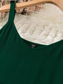 SHEIN Clasi Plus Size Women's Solid Color Ruched Casual Camisole Dress For Summer - Green - View 5