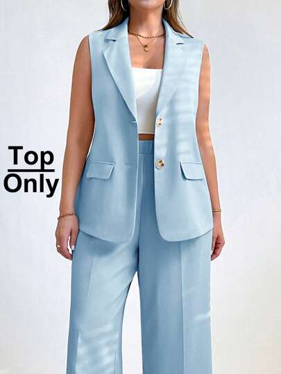 SHEIN Essnce Ropa de mujer para verano y otoño, ropa de mujer para otoño, ropa de mujer de negocios, ropa casual de moda, ropa de oficina para ir y venir, ropa para vacaciones y trabajo, ropa casual de orgullo, talla grande, unicolor, blazer sin mangas de solapa única para mujer, chaquetas de otoño para mujer, blazers para mujer