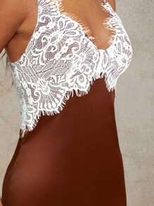 COSMINA Vestido de tirantes finos elegante con pespunte de encaje para mujer, de verano - Marrón - Ver 7